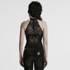 PUNK RAVE Women's Gothic Beaded Ruched Lace Halter Neck Top
