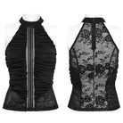 PUNK RAVE Women's Gothic Beaded Ruched Lace Halter Neck Top