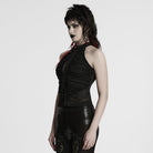 PUNK RAVE Women's Gothic Beaded Ruched Lace Halter Neck Top