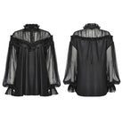PUNK RAVE Women's Gothic Beaded Ruffled Sheer Mesh Shirt