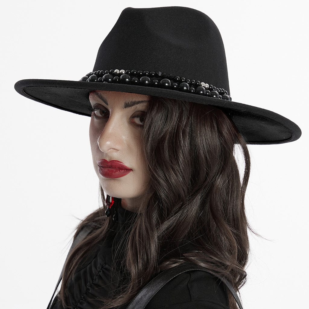 PUNK RAVE Women's Gothic Beaded Suede Hat