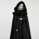 PUNK RAVE Women's Gothic Beaded Tassel Faux Fur Trim Hooded Cloak