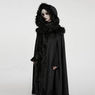 PUNK RAVE Women's Gothic Beaded Tassel Faux Fur Trim Hooded Cloak