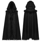 PUNK RAVE Women's Gothic Beaded Tassel Faux Fur Trim Hooded Cloak