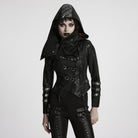 PUNK RAVE Women's Gothic Black Stretch Twill Fabric Chef Faux Leather Coat