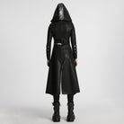 PUNK RAVE Women's Gothic Black Stretch Twill Fabric Chef Faux Leather Coat