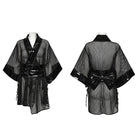 PUNK RAVE Women's Gothic Bowknot Patent Faux Leather Trim Mesh Kimono