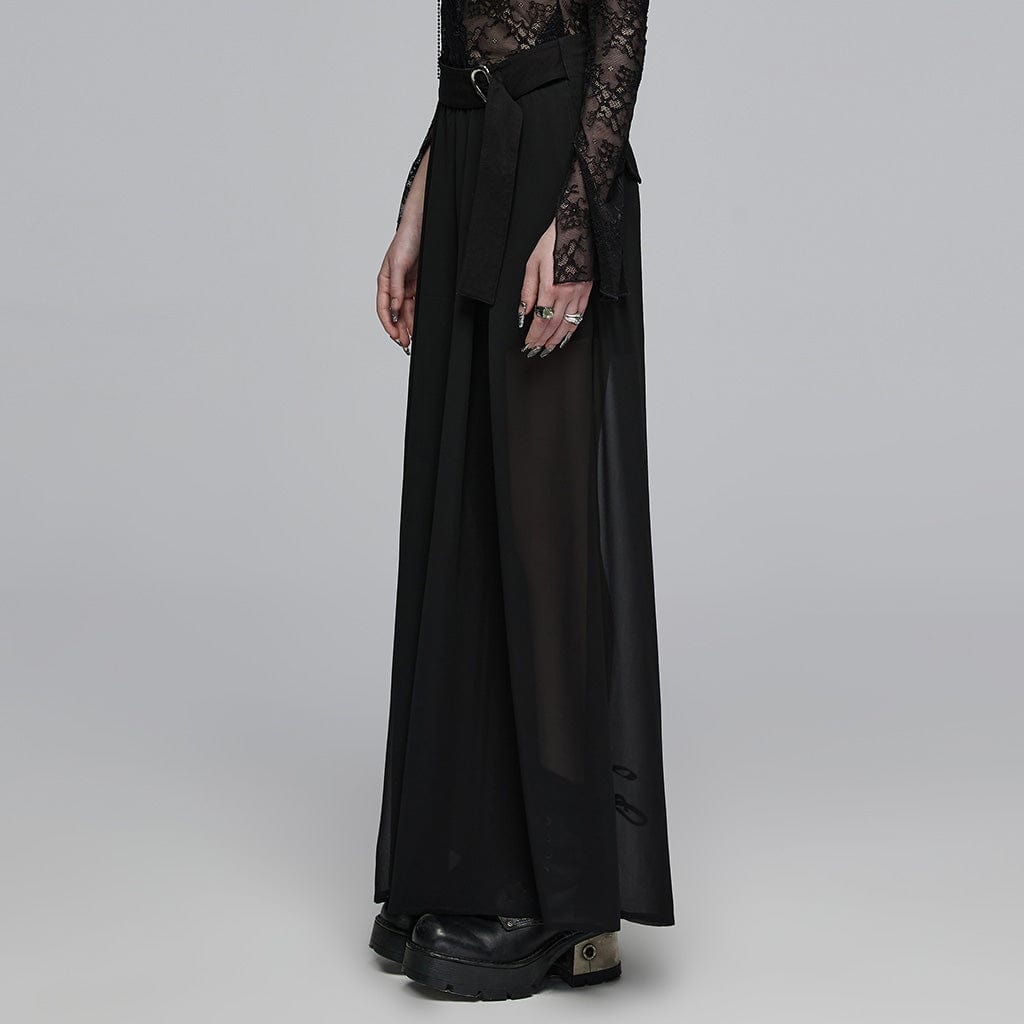 PUNK RAVE Women's Gothic Buckle Double-layered Draped Skirt