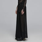 PUNK RAVE Women's Gothic Buckle Double-layered Draped Skirt