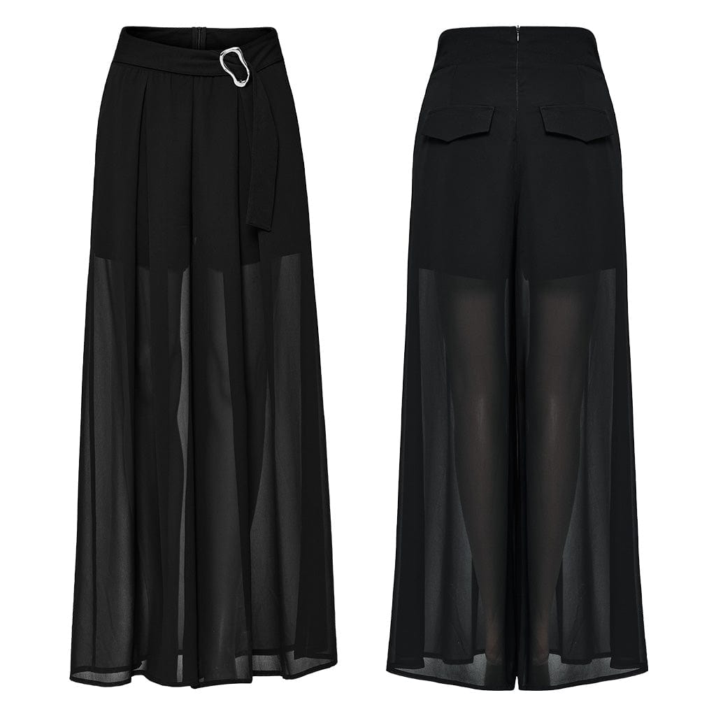 PUNK RAVE Women's Gothic Buckle Double-layered Draped Skirt