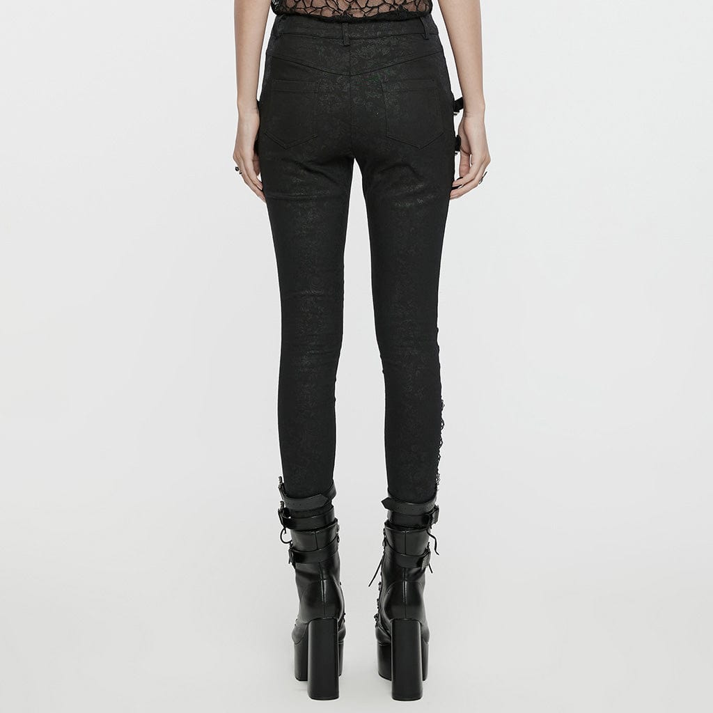 PUNK RAVE Women's Gothic Buckle Lace-up Pants