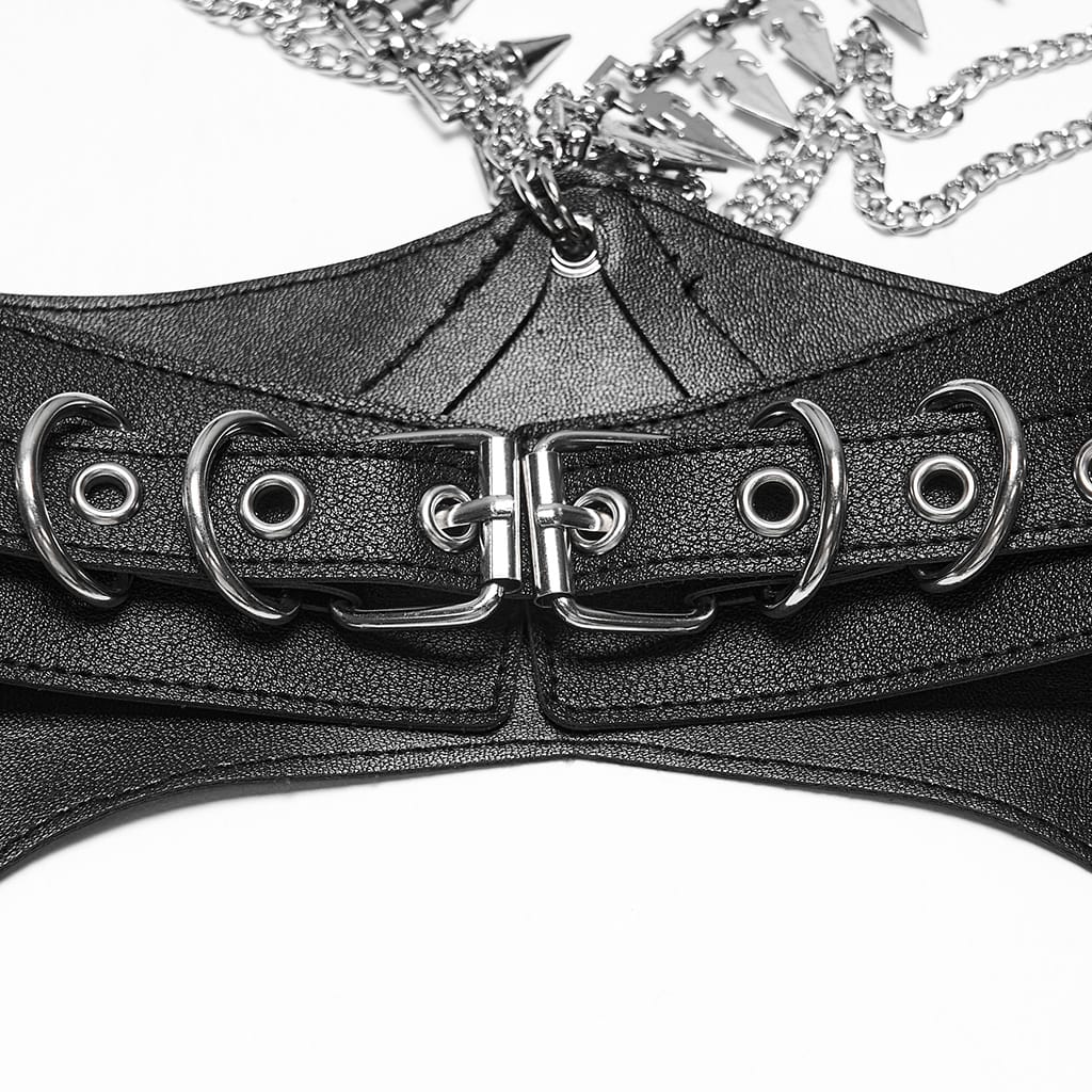 PUNK RAVE Women's Gothic Buckle Strap Chain Halter Body Harness