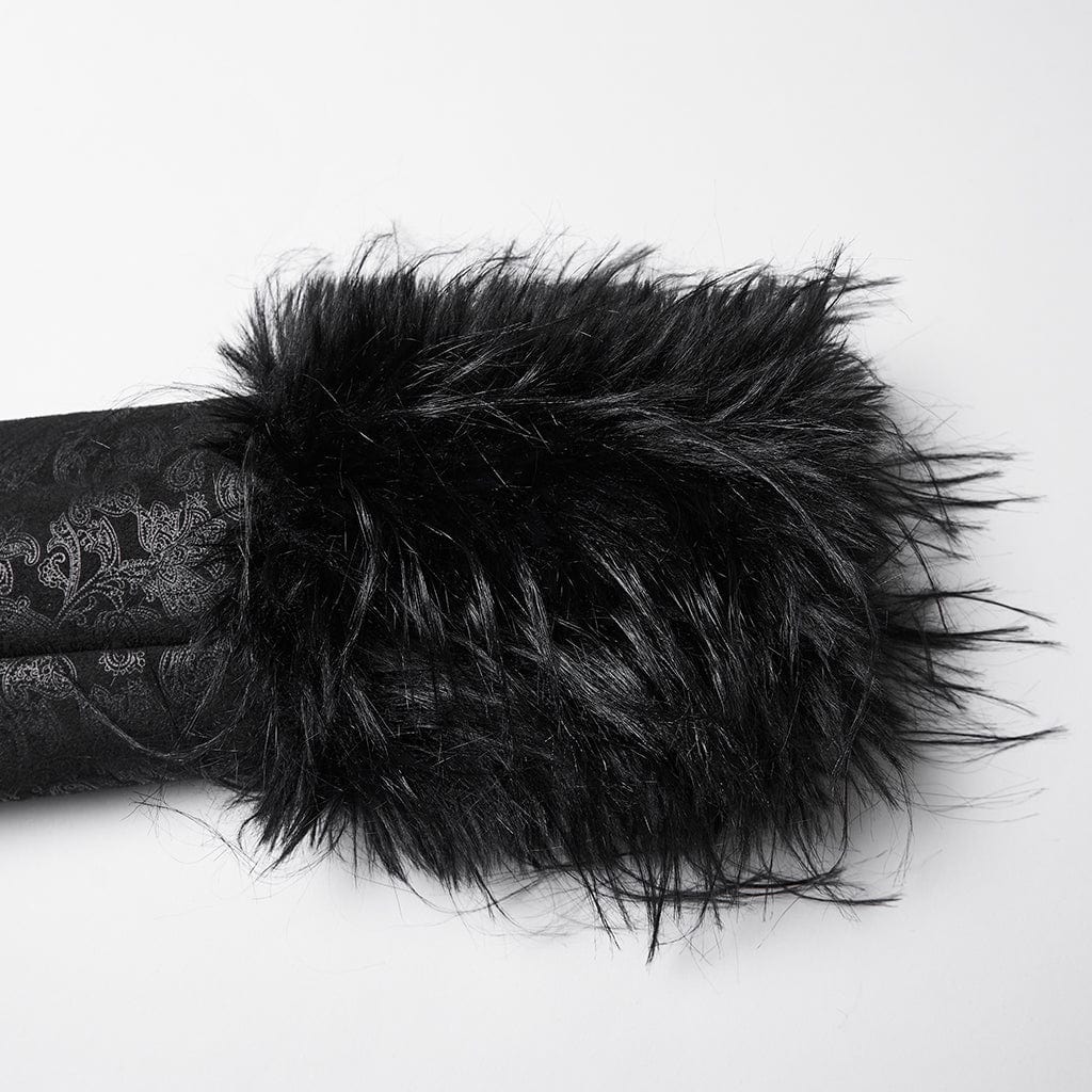 PUNK RAVE Women's Gothic Buckle Strap Turn-down Plush Collar Coat