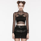PUNK RAVE Women's Gothic Butterfly Embroidered Floral Mesh Top
