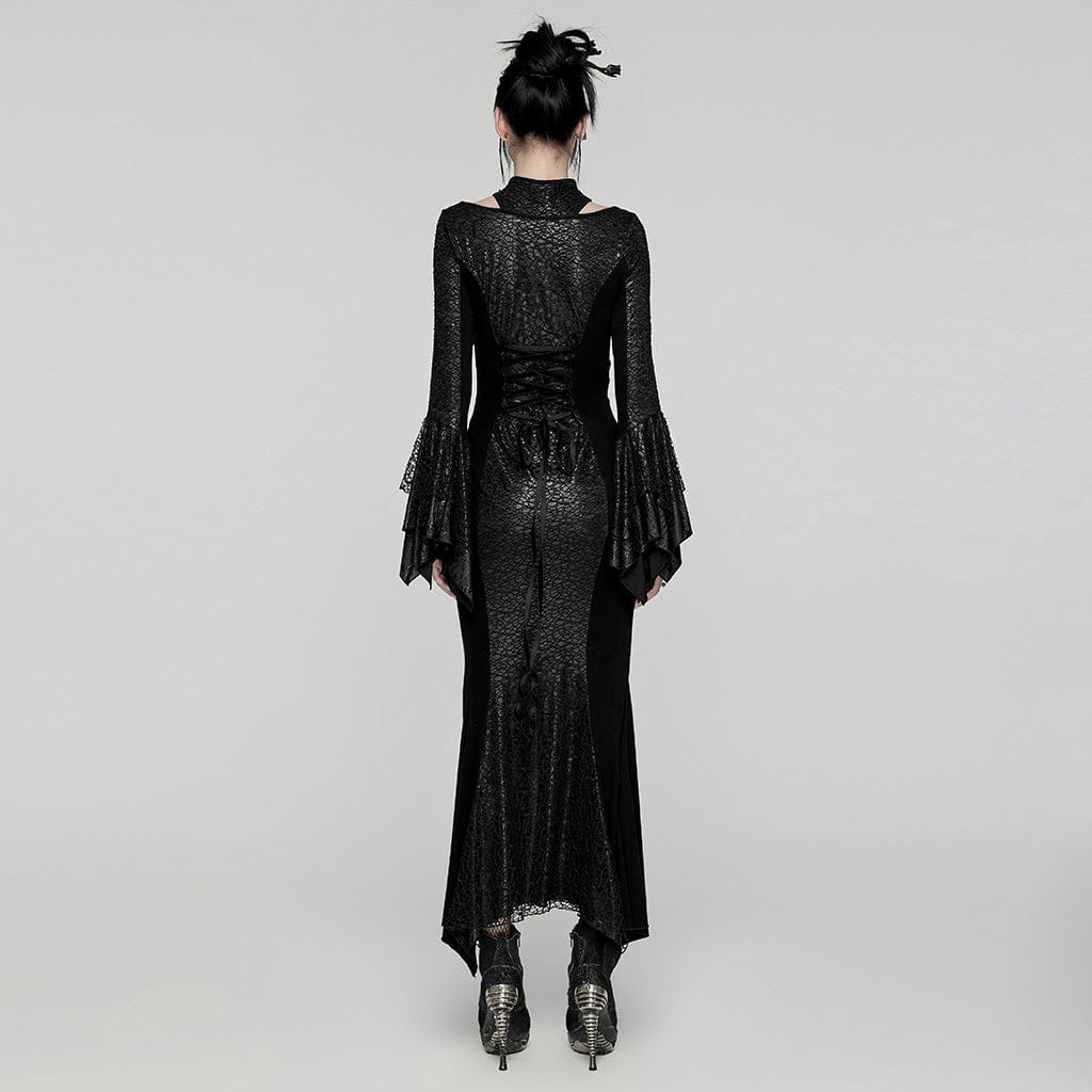 PUNK RAVE Women's Gothic Cheongsam Collar Fishtailed Gown Dress Black