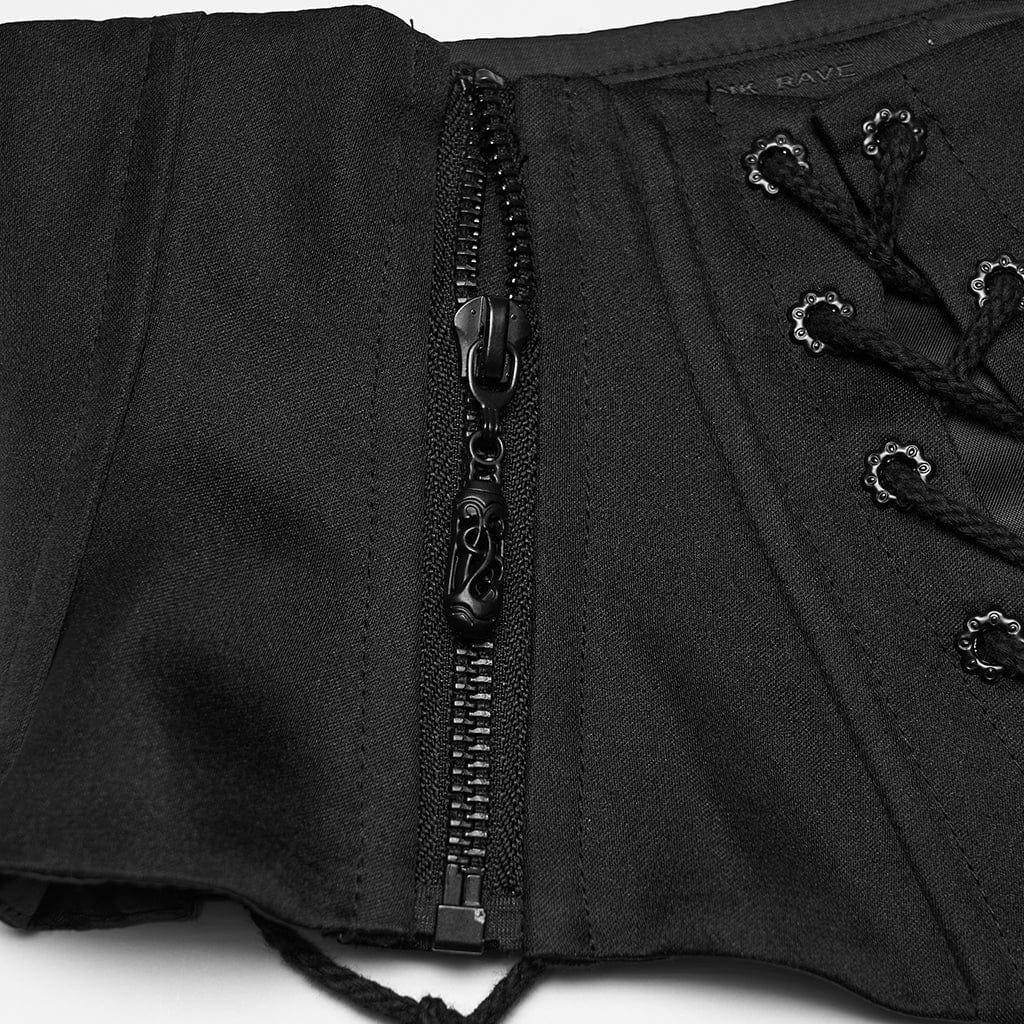PUNK RAVE Women's Gothic Church Embroidered Hawk-moth Lace-up Underbust Corset