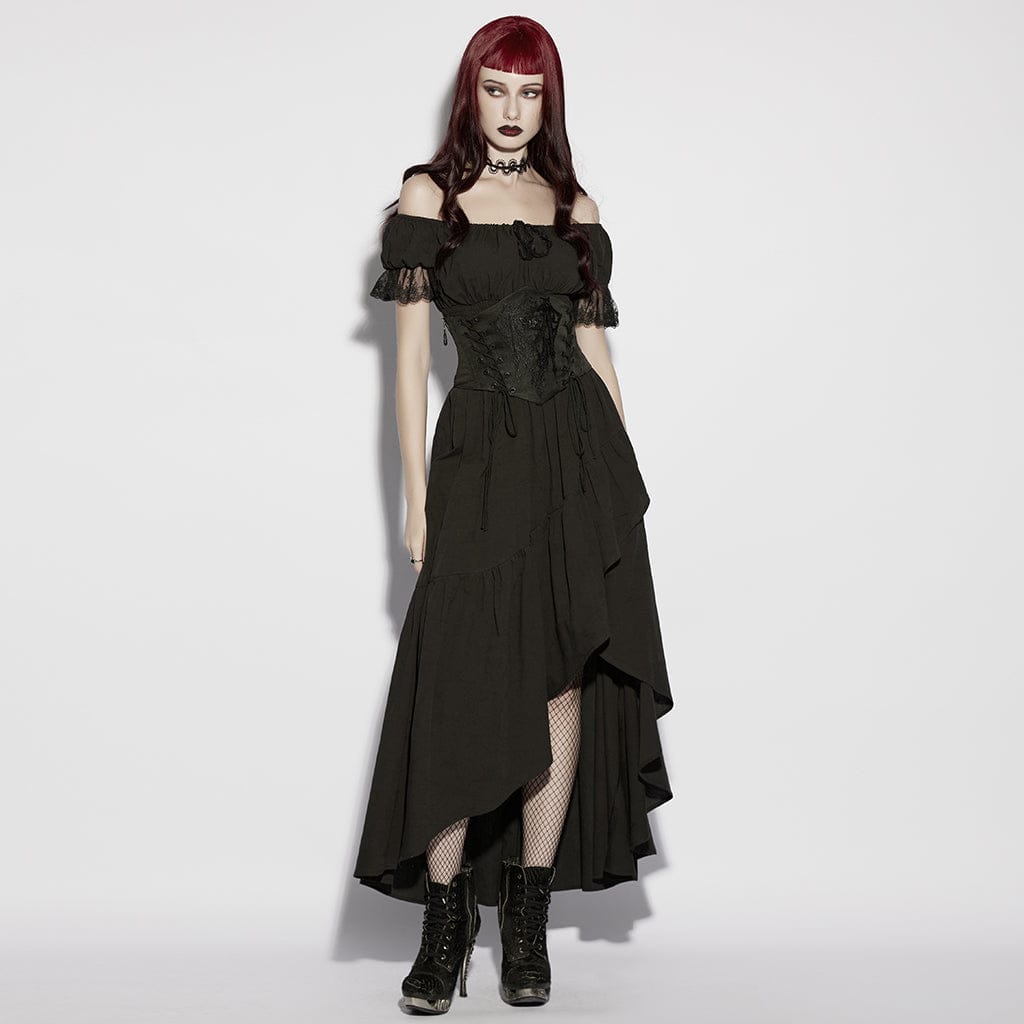 Women's Gothic Church Embroidered Hawk-moth Lace-up Underbust