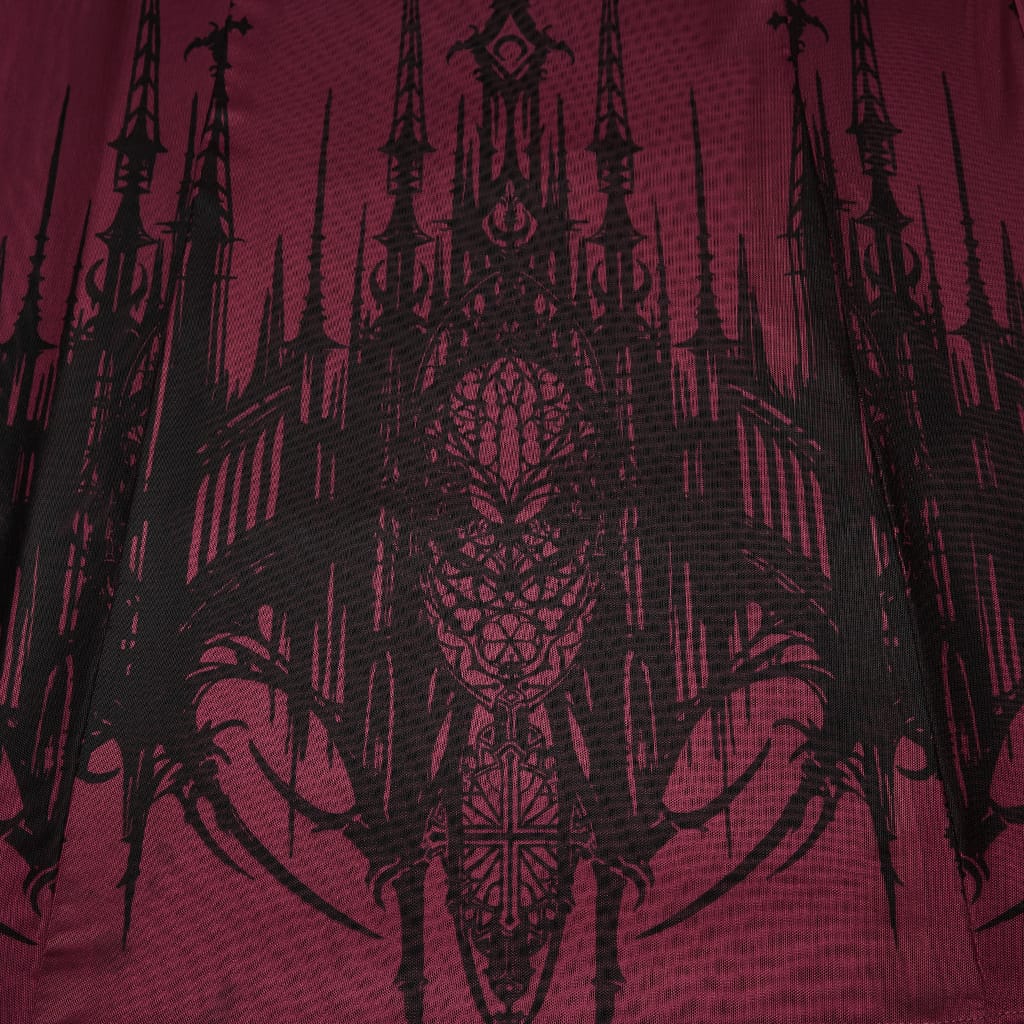 PUNK RAVE Women's Gothic Church Skull Printed Cross Halterneck Dress Graduation Dress