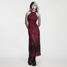 PUNK RAVE Women's Gothic Church Skull Printed Cross Halterneck Dress Graduation Dress