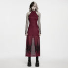 PUNK RAVE Women's Gothic Church Skull Printed Cross Halterneck Dress Graduation Dress
