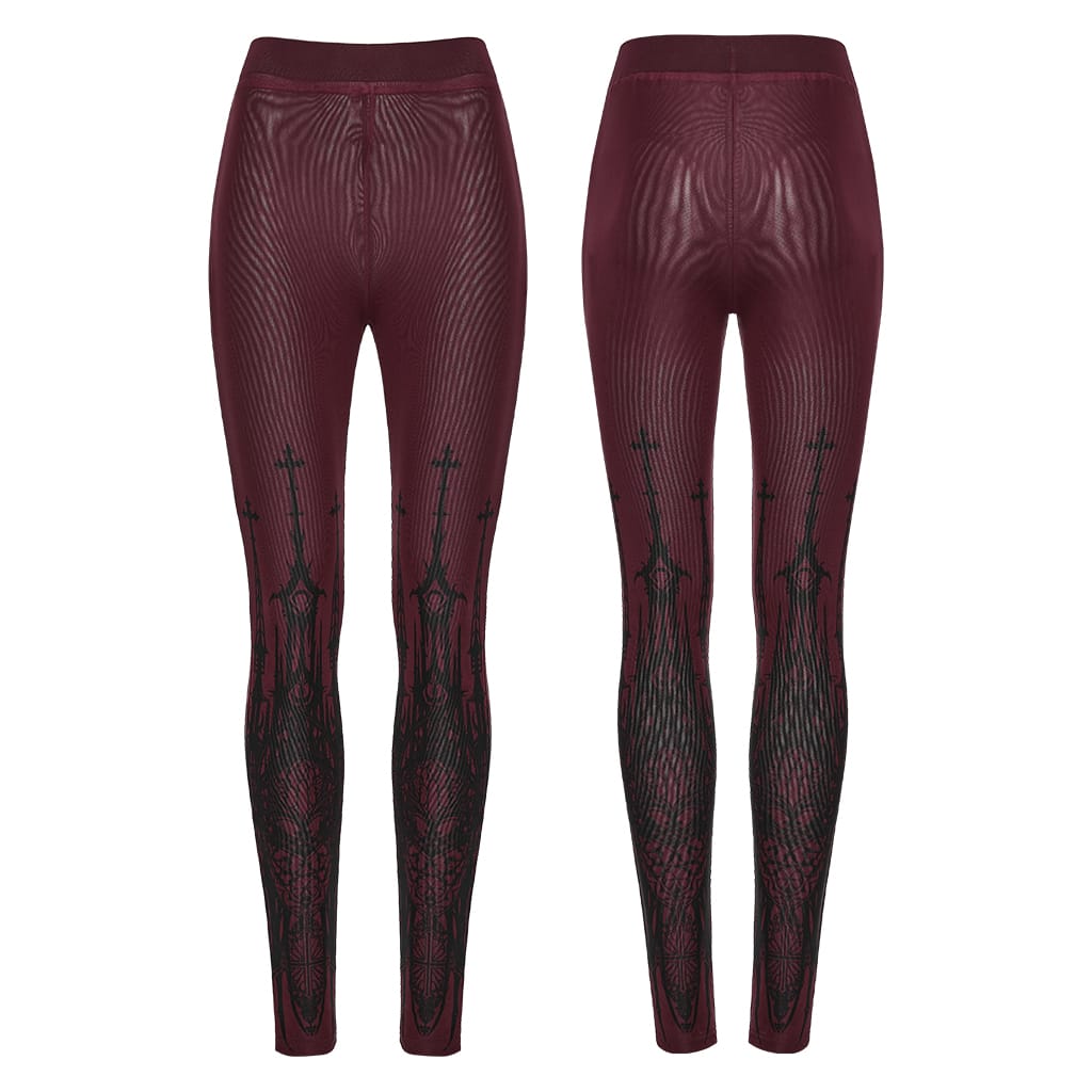PUNK RAVE Women's Gothic Church Skull Printed Leggings