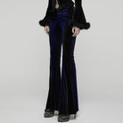 PUNK RAVE Women's Gothic Contrast Color Drawstring Velvet Flared Pants Blue