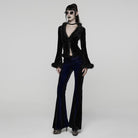 PUNK RAVE Women's Gothic Contrast Color Drawstring Velvet Flared Pants Blue