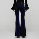 PUNK RAVE Women's Gothic Contrast Color Drawstring Velvet Flared Pants Blue