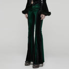 PUNK RAVE Women's Gothic Contrast Color Drawstring Velvet Flared Pants Green