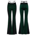 PUNK RAVE Women's Gothic Contrast Color Drawstring Velvet Flared Pants Green
