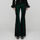 PUNK RAVE Women's Gothic Contrast Color Drawstring Velvet Flared Pants Green