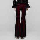 PUNK RAVE Women's Gothic Contrast Color Drawstring Velvet Flared Pants Red