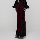 PUNK RAVE Women's Gothic Contrast Color Drawstring Velvet Flared Pants Red