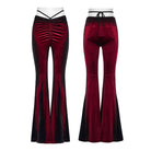 PUNK RAVE Women's Gothic Contrast Color Drawstring Velvet Flared Pants Red