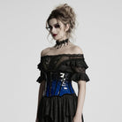 PUNK RAVE Women's Gothic Contrast Color Patent Leather Underbust Corset Blue
