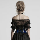 PUNK RAVE Women's Gothic Contrast Color Patent Leather Underbust Corset Blue