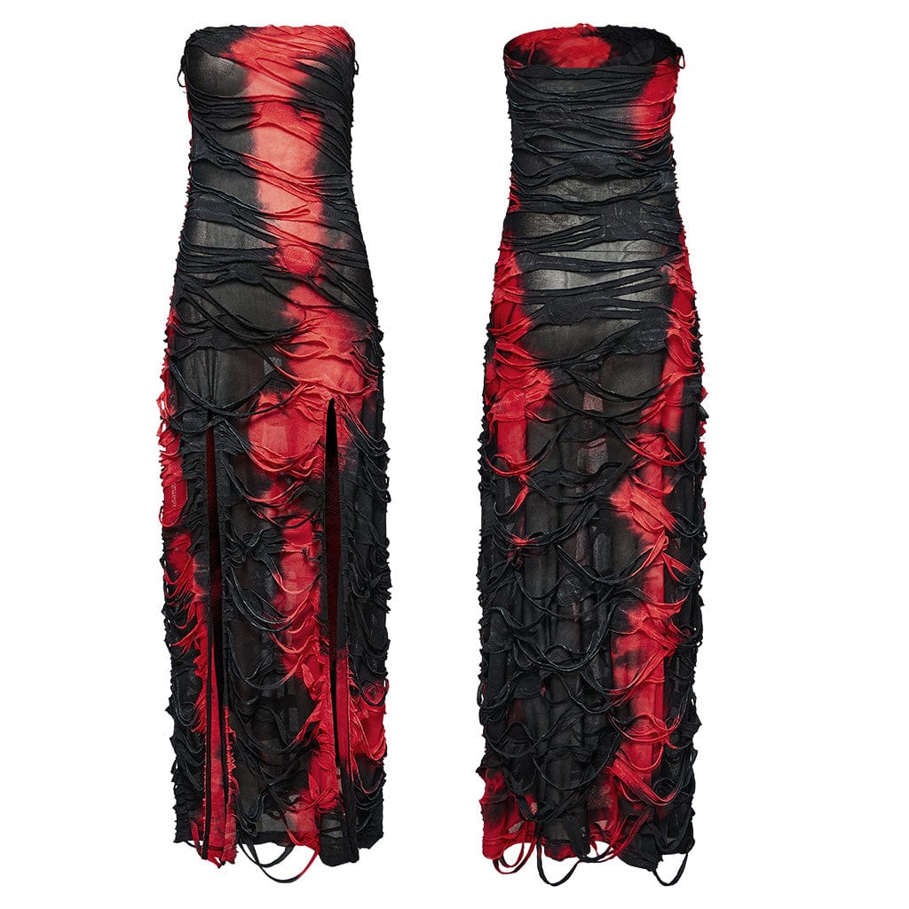 PUNK RAVE Women's Gothic Contrast Color Ripped Split Party Dress