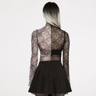 PUNK RAVE Women's Gothic Contrast Color Sheer Floral Lace Shirt