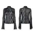 PUNK RAVE Women's Gothic Contrast Color Sheer Floral Lace Shirt