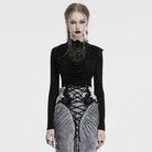 PUNK RAVE Women's Gothic Cowl Neck Lace Splice Shirt