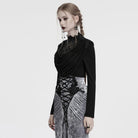 PUNK RAVE Women's Gothic Cowl Neck Lace Splice Shirt