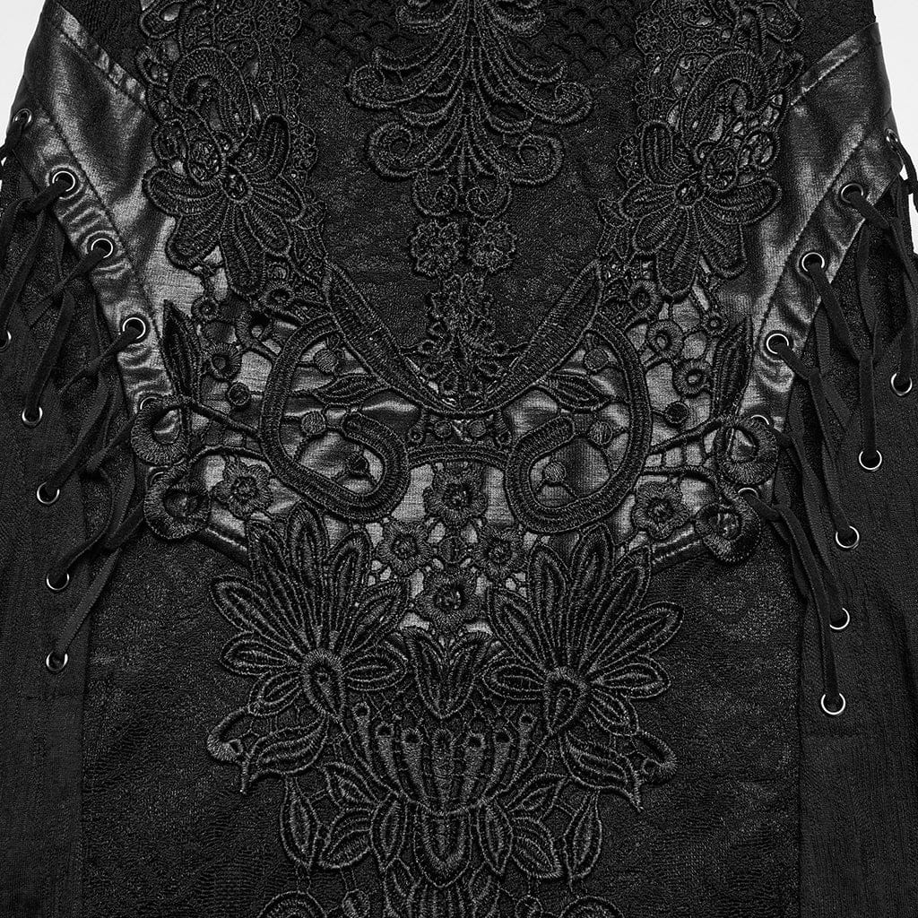 PUNK RAVE Women's Gothic Crochet Flower Slip Dress