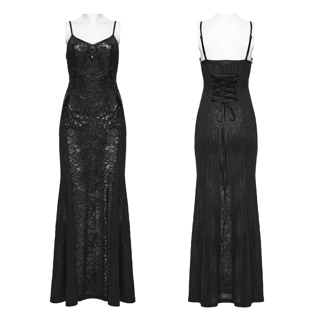 PUNK RAVE Women's Gothic Crochet Flower Slip Dress