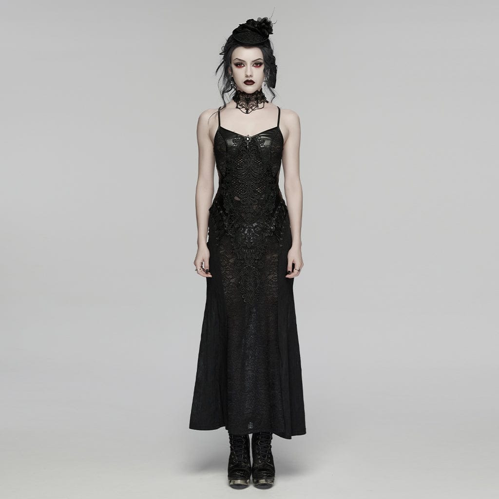 PUNK RAVE Women's Gothic Crochet Flower Slip Dress Wedding Dress