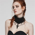 PUNK RAVE Damen Gothic Crosee Perlenbesetzter Spitzensaum Choker