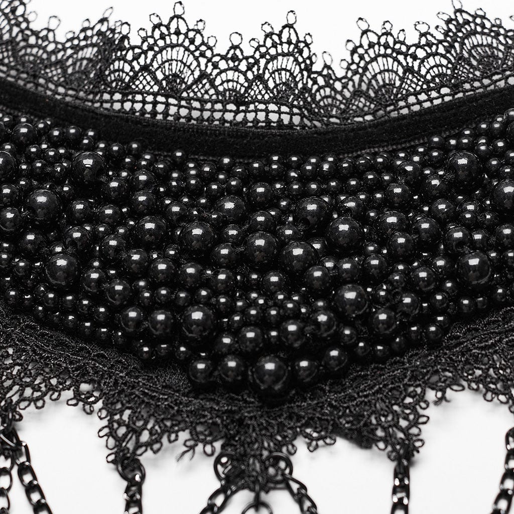 PUNK RAVE Women's Gothic Crosee Beaded Lace Hem Choker
