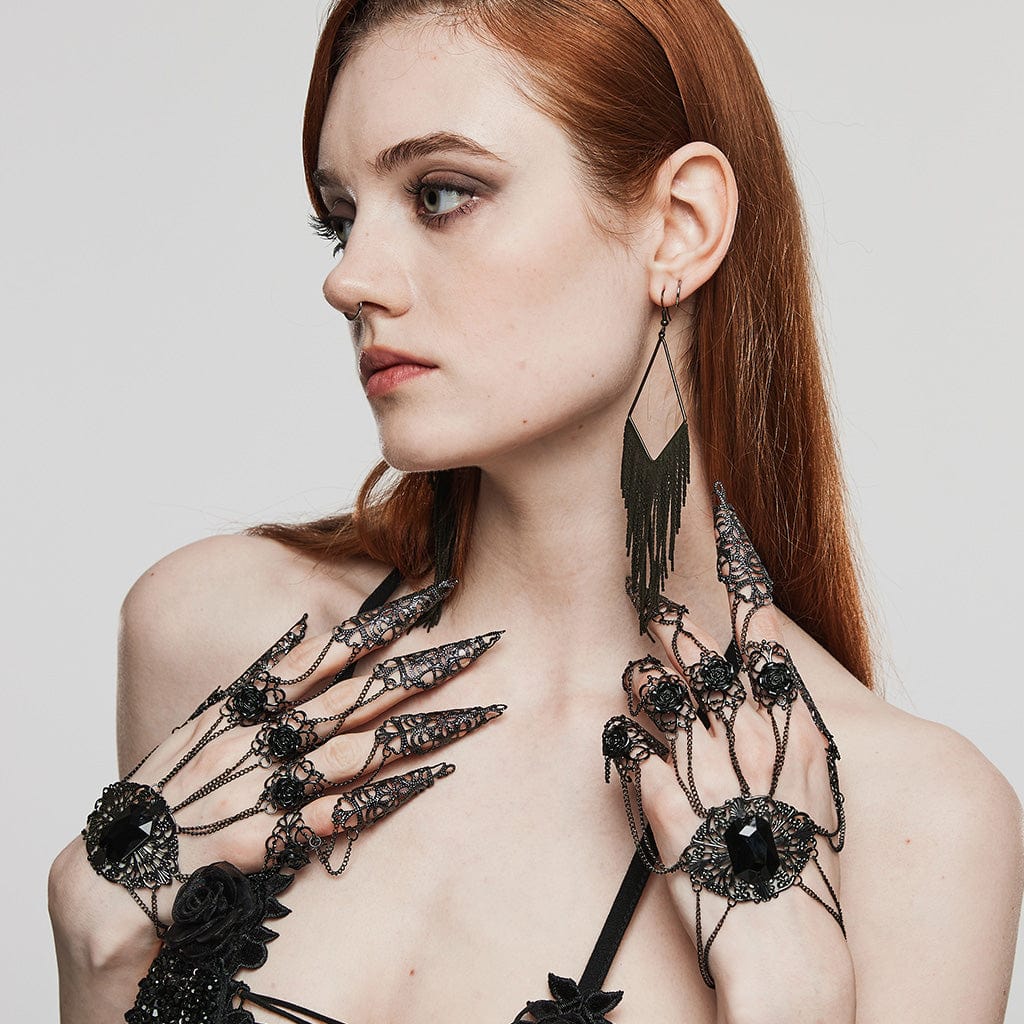 PUNK RAVE Women's Gothic Crosee Beaded Lace Hem Choker