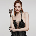 PUNK RAVE Women's Gothic Crosee Beaded Lace Hem Choker