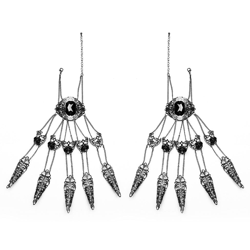 PUNK RAVE Women's Gothic Crosee Beaded Lace Hem Choker