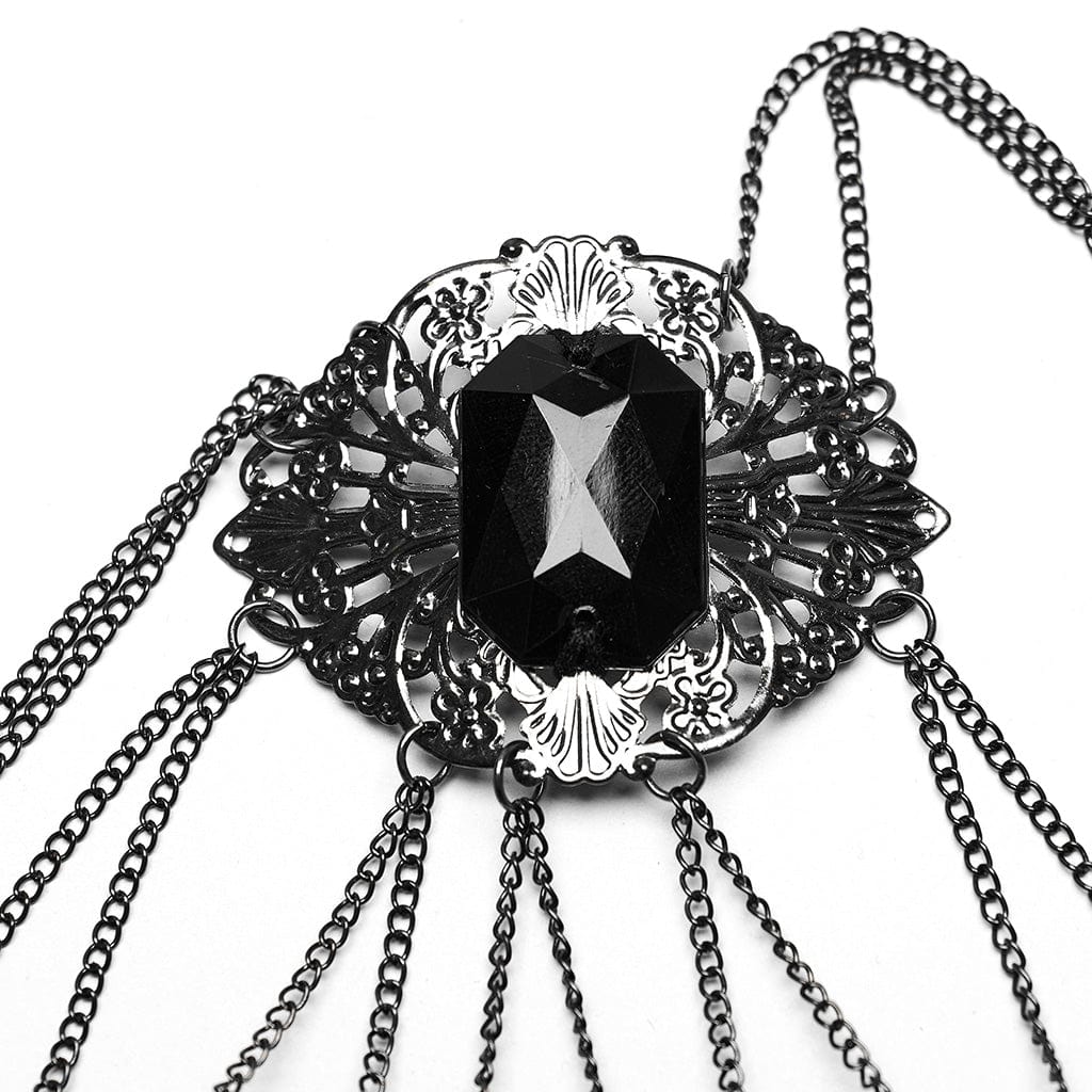 PUNK RAVE Women's Gothic Crosee Beaded Lace Hem Choker